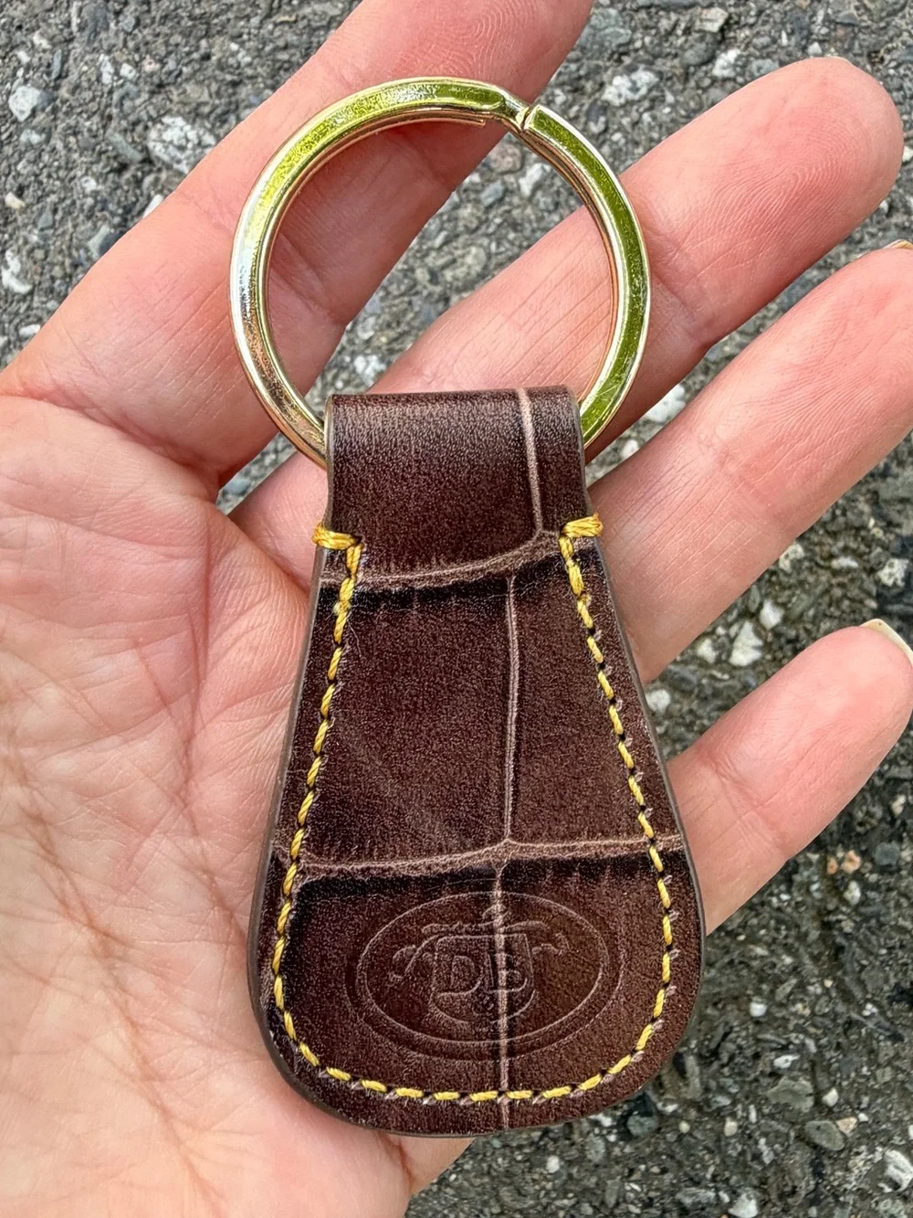 Dooney & Bourke Dark Brown Leather Key Fob with Gold Ring